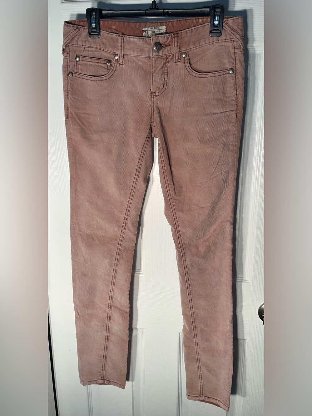 Free People Corduroy Low Rise Skinny Jeans in Rose Pink Size 27